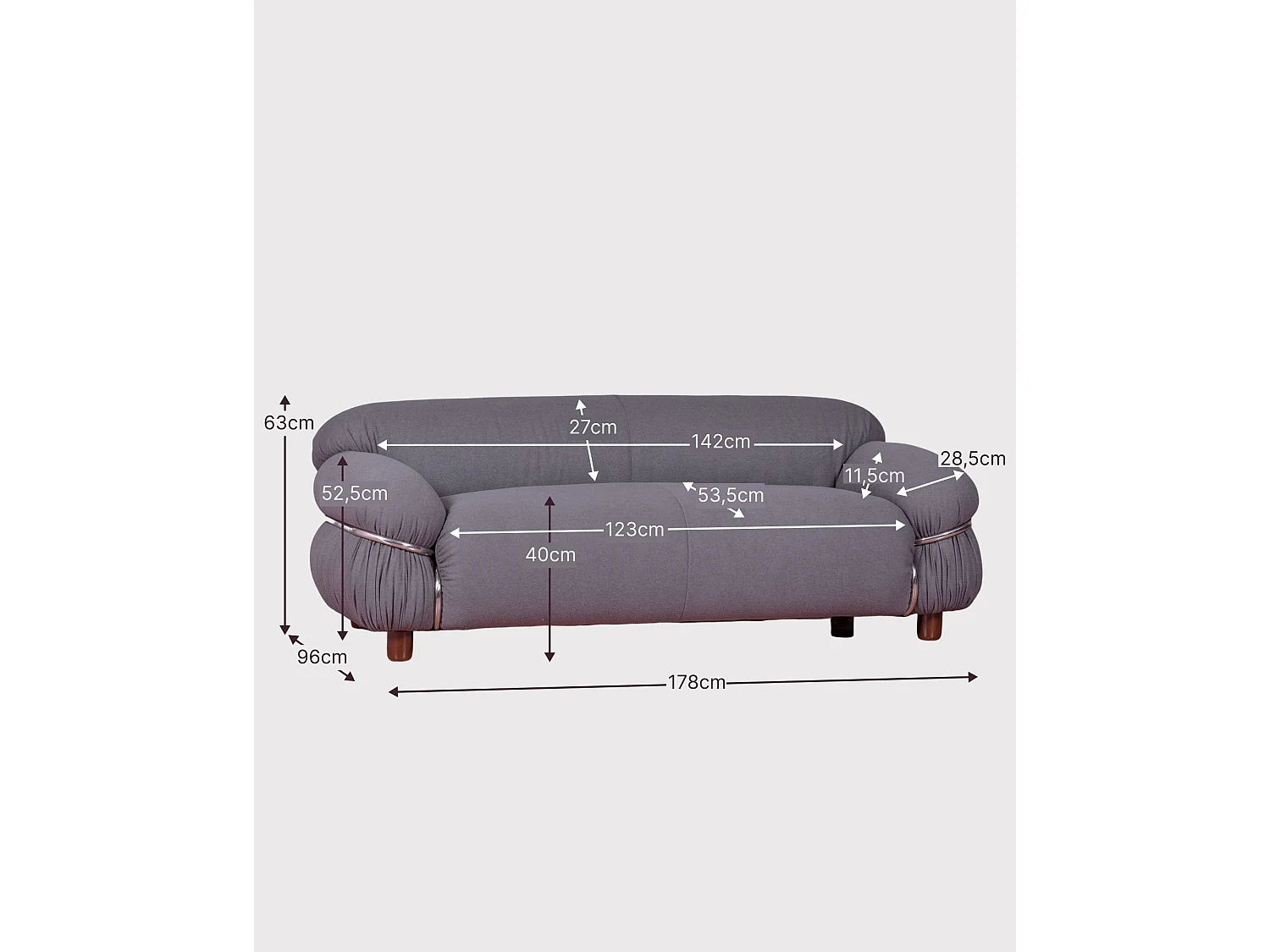 Zweisitzer-Sofa, gepolstert mit Sherpa-Stoff - Olympia - Grau