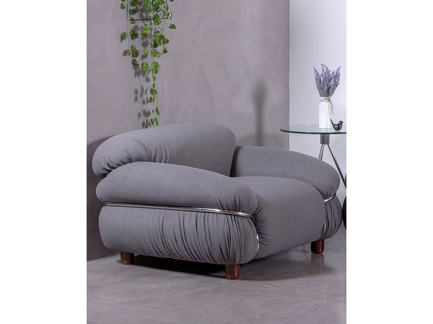 Eenzitsbank bekleed met Sherpa stof - Olympia - Grijs