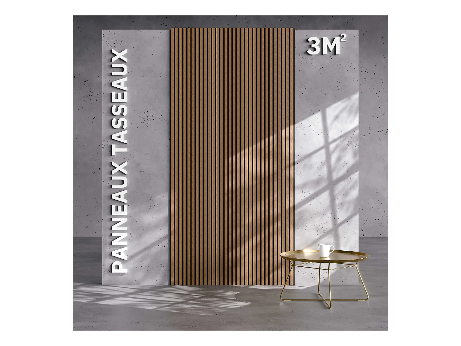 Lot de 2 Panneaux Tasseaux Bois - Chêne Brun Feutre Noir - 3 m², 2500 x 600 mm, Mon Marché Déco