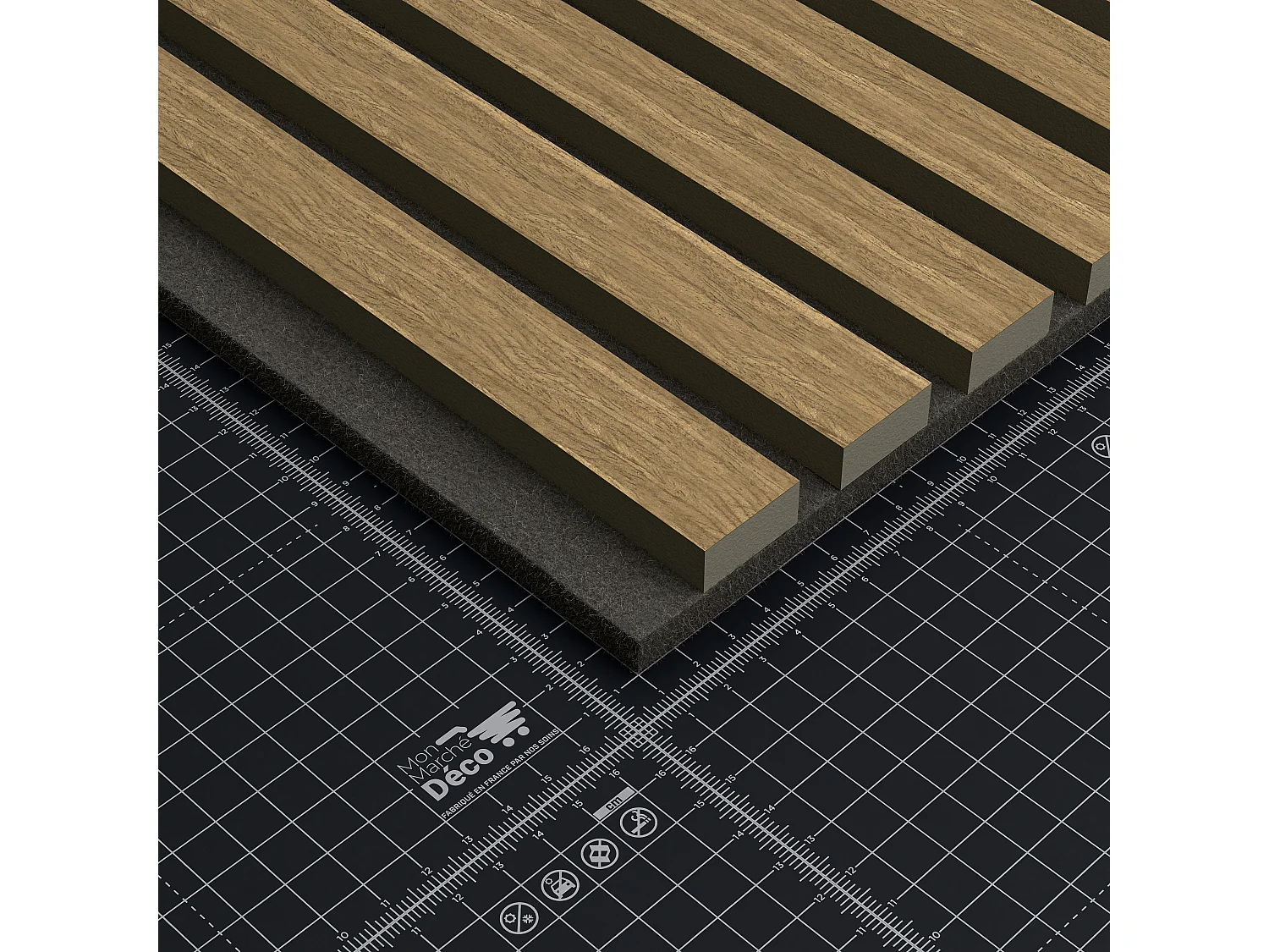 Lot de 2 Panneaux Tasseaux Bois - Chêne Brun Feutre Noir - 3 m², 2500 x 600 mm, Mon Marché Déco