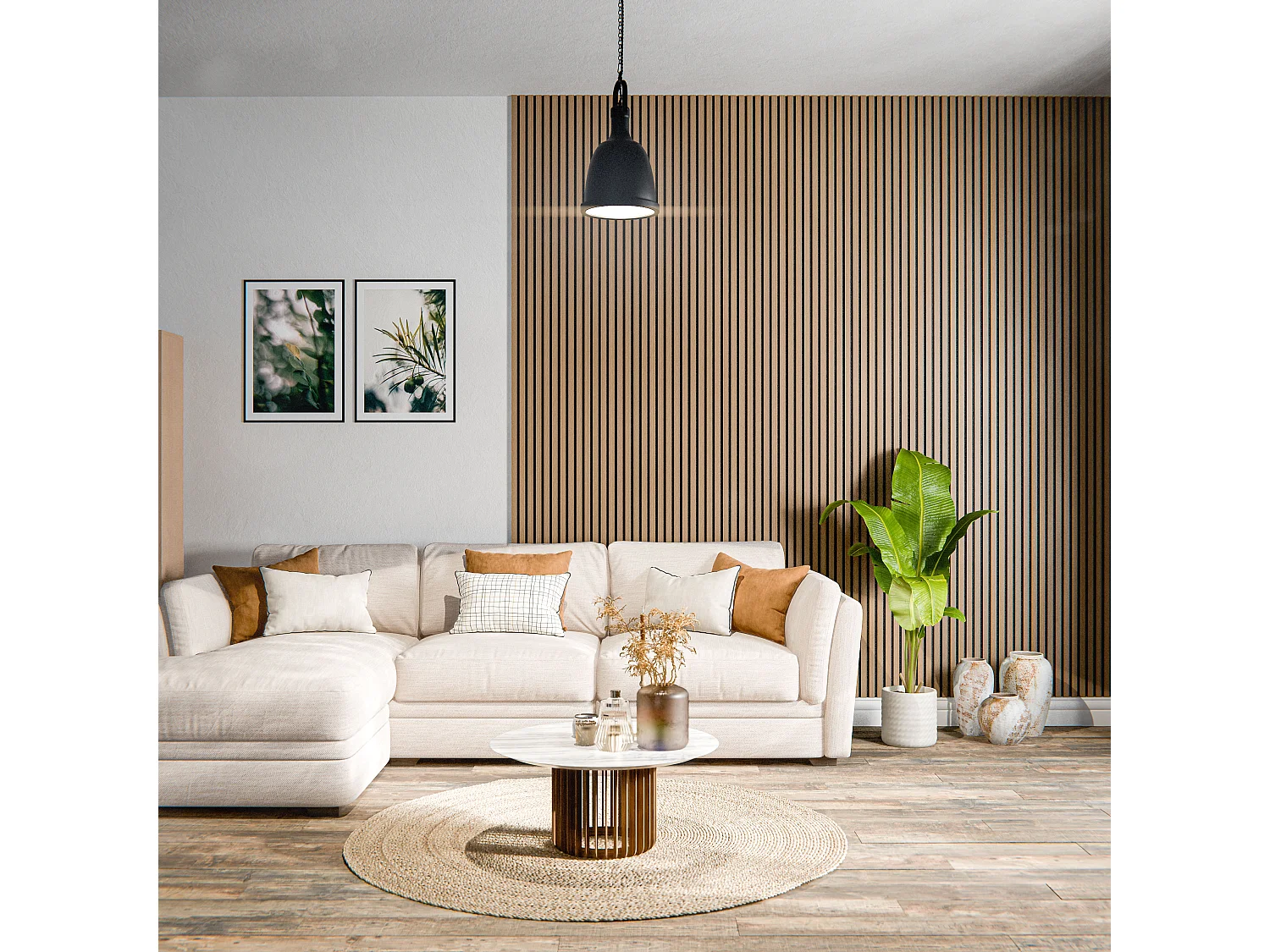 Lot de 2 Panneaux Tasseaux Bois - Chêne Brun Feutre Noir - 3 m², 2500 x 600 mm, Mon Marché Déco