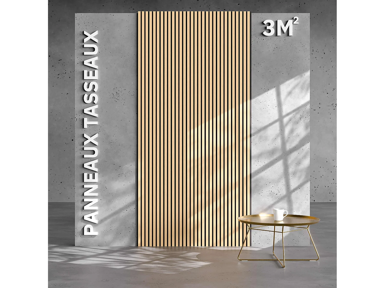 Lot de 2 Panneaux Tasseaux Bois - Chêne Feutre Noir - 3 m², 2500 x 600 mm, Mon Marché Déco