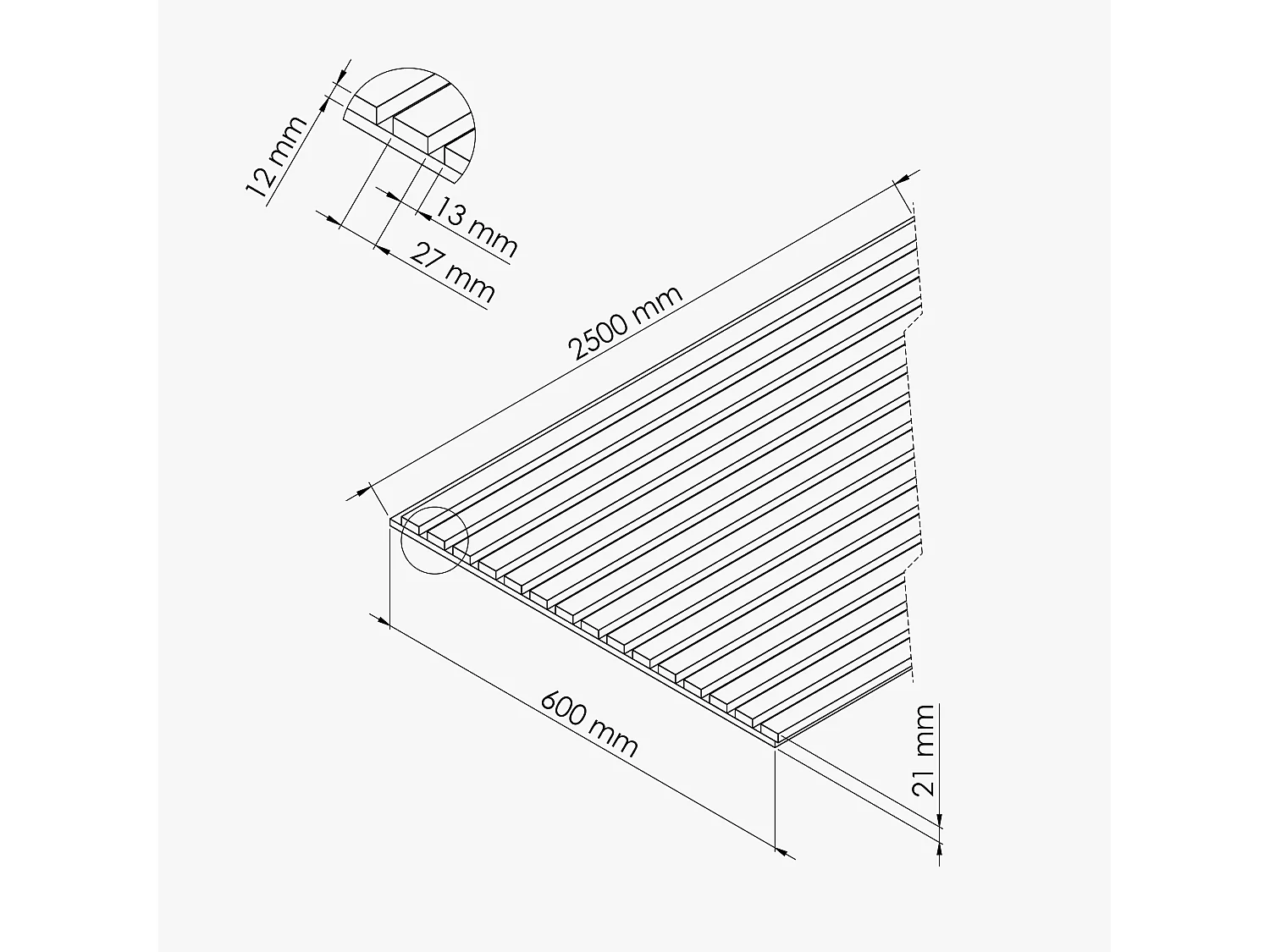 Lot de 2 Panneaux Tasseaux Bois - Chêne Feutre Noir - 3 m², 2500 x 600 mm, Mon Marché Déco