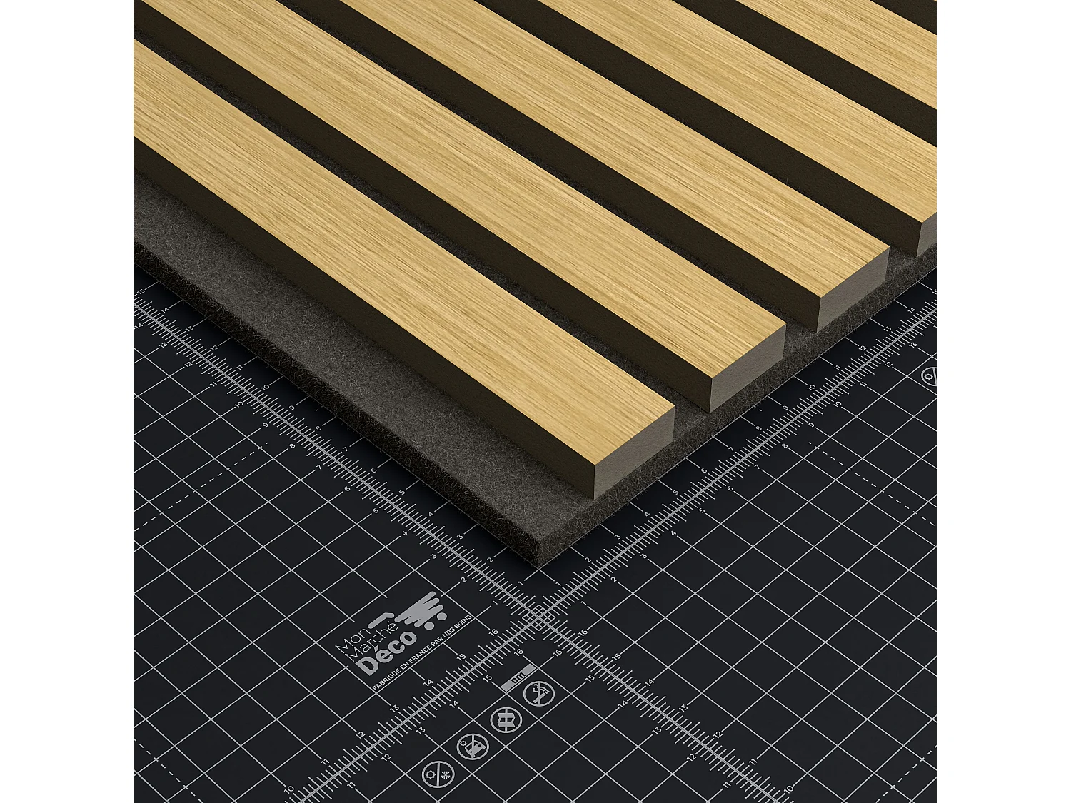 Lot de 2 Panneaux Tasseaux Bois - Chêne Feutre Noir - 3 m², 2500 x 600 mm, Mon Marché Déco