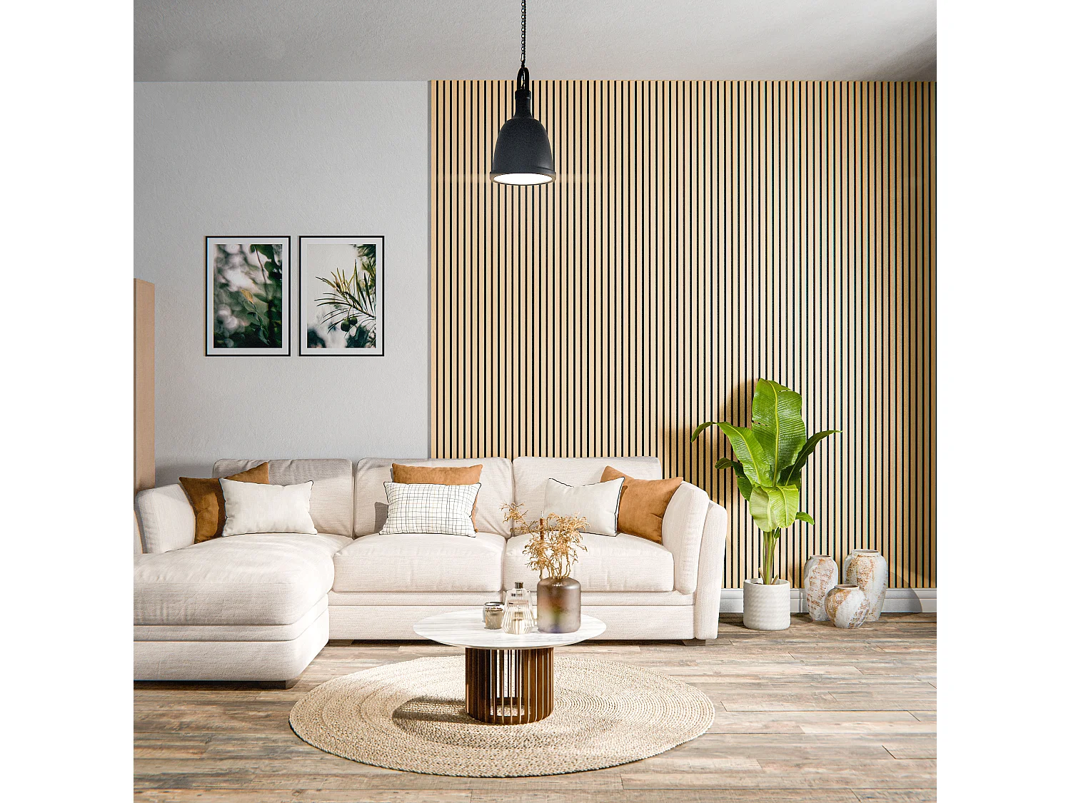 Lot de 2 Panneaux Tasseaux Bois - Chêne Feutre Noir - 3 m², 2500 x 600 mm, Mon Marché Déco