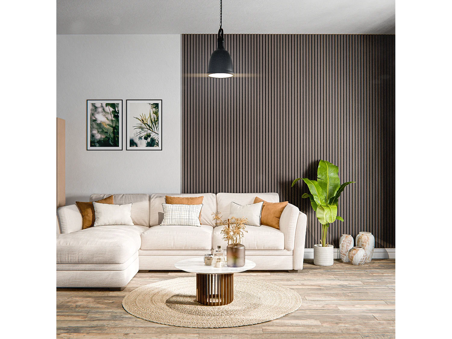 Lot de 2 Panneaux Tasseaux Bois - Noyer Feutre Noir - 3 m², 2500 x 600 mm, Mon Marché Déco