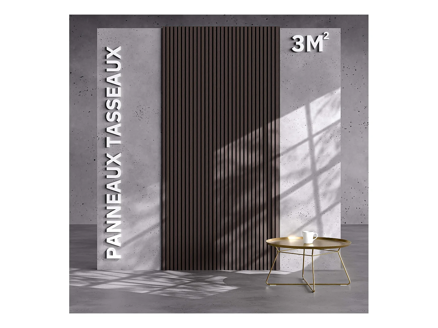 Lot de 2 Panneaux Tasseaux Bois - Noyer Feutre Noir - 3 m², 2500 x 600 mm, Mon Marché Déco