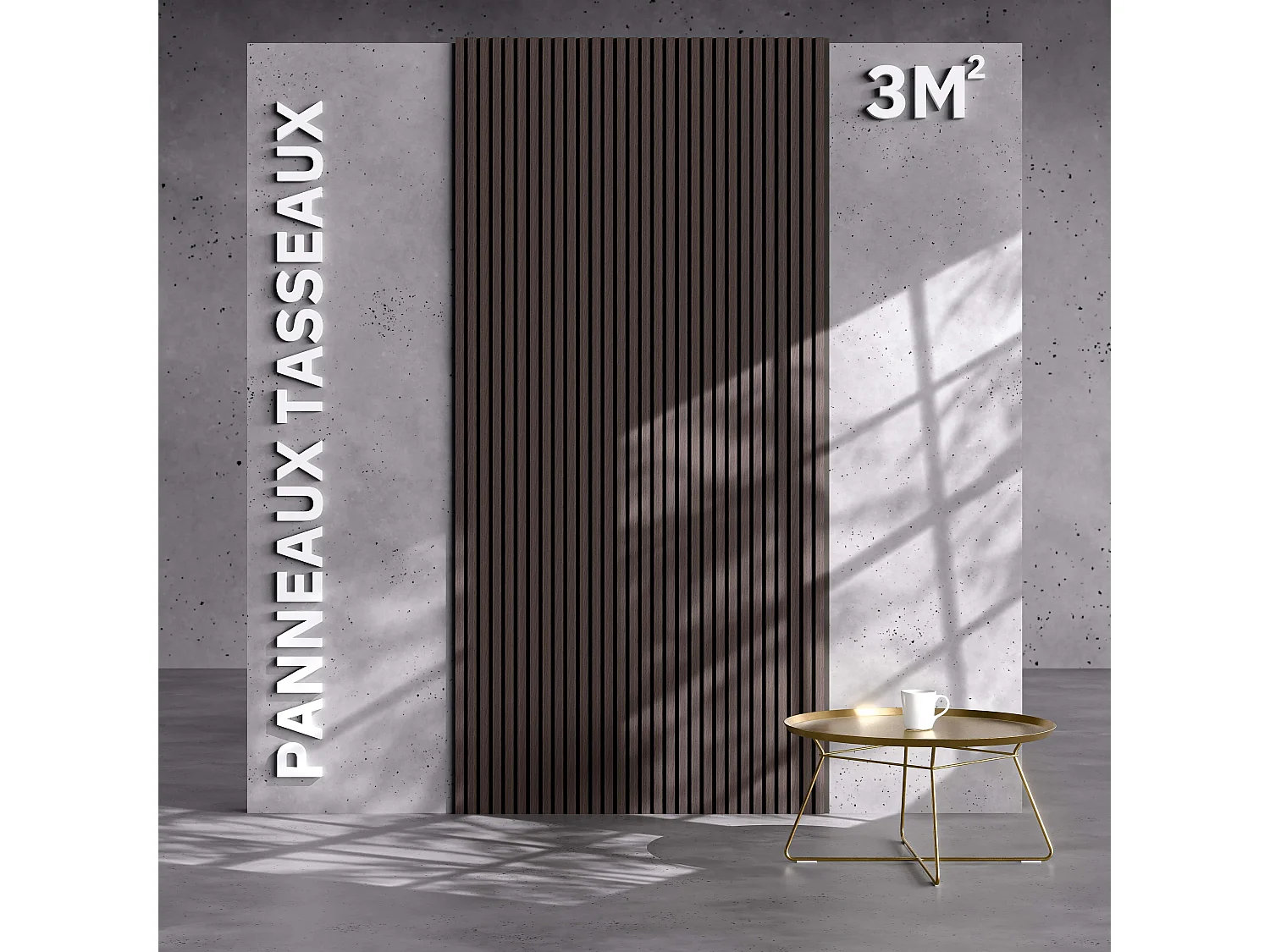 Lot de 2 Panneaux Tasseaux Bois - Noyer Feutre Noir - 3 m², 2500 x 600 mm, Mon Marché Déco