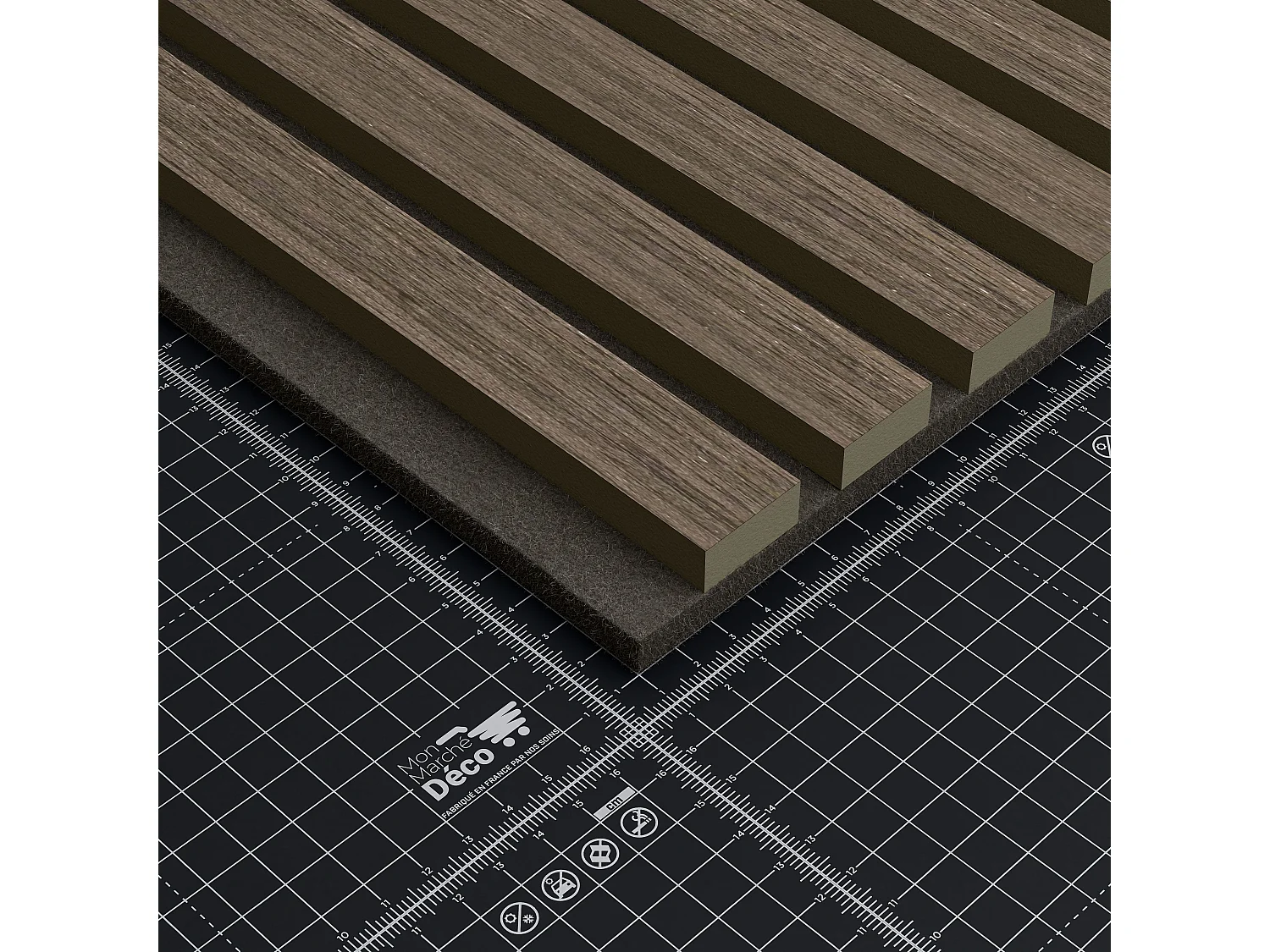 Lot de 2 Panneaux Tasseaux Bois - Noyer Feutre Noir - 3 m², 2500 x 600 mm, Mon Marché Déco