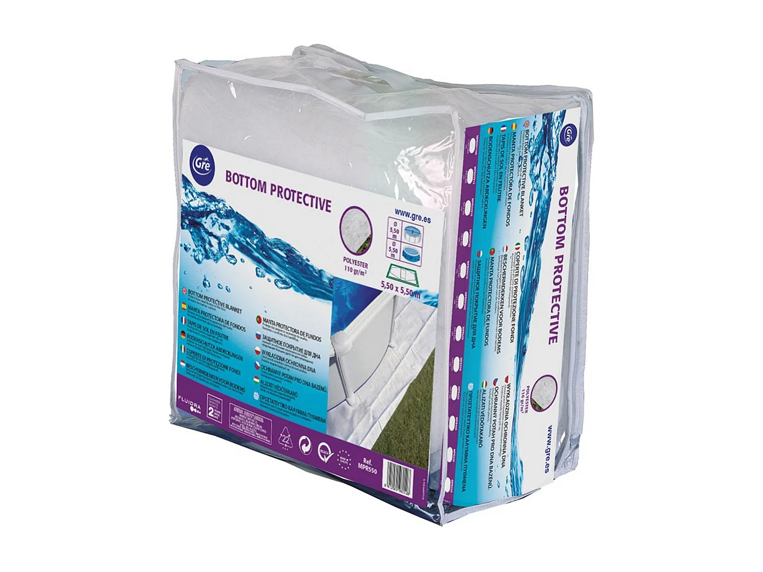 Manta Protectora Gre 400x400 cm 110 g/m2 para Piscinas Redondas de ø 350, 360 y 400 cm | Poliéster Color Blanco