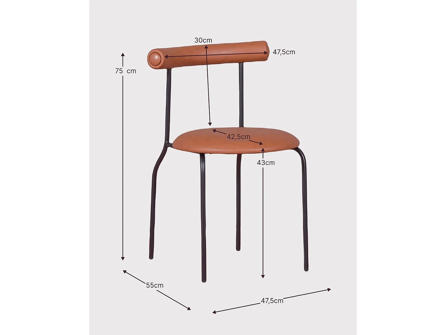 Chaise de salle à manger de style industriel recouverte de similicuir - Elbow - Brun