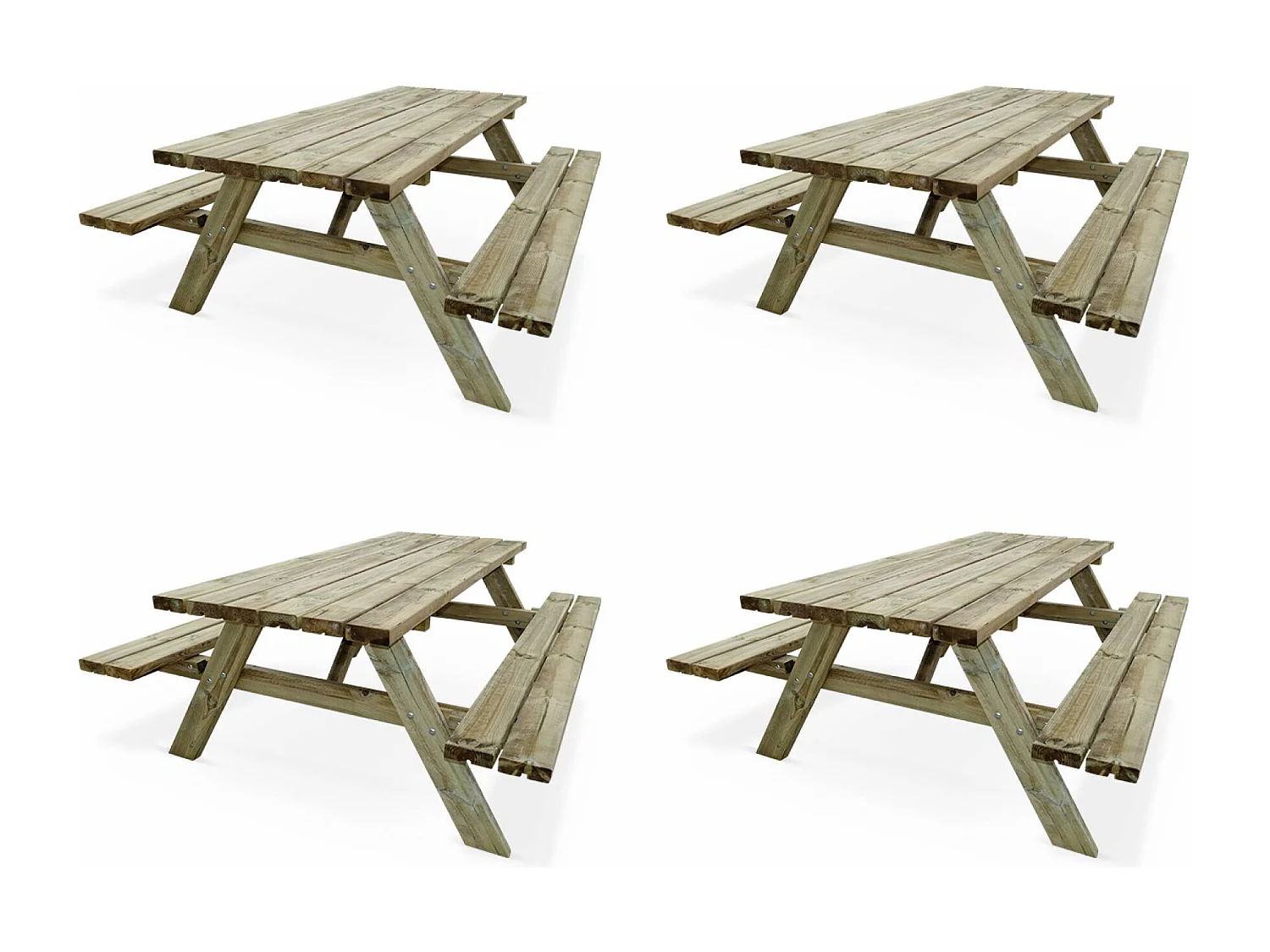 Lot de 4 tables de pique-nique 180 cm avec bancs rabattables en bois. 6 places - PANCHINA - Tables de jardin robustes en pin sylvestre