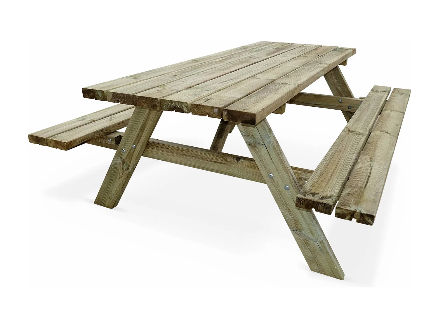Set 4 tavoli da picnic in legno con 6 posti, marrone naturale