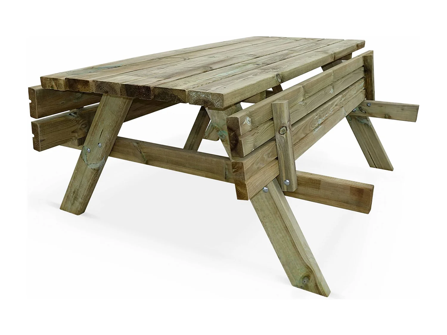 Set 4 tavoli da picnic in legno con 6 posti, marrone naturale