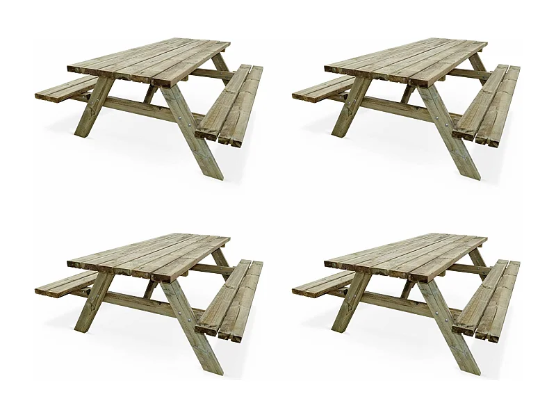 Lot de 4 tables de pique-nique 180 cm avec bancs rabattables en bois. 6 places - PANCHINA - Tables de jardin robustes en pin sylvestre