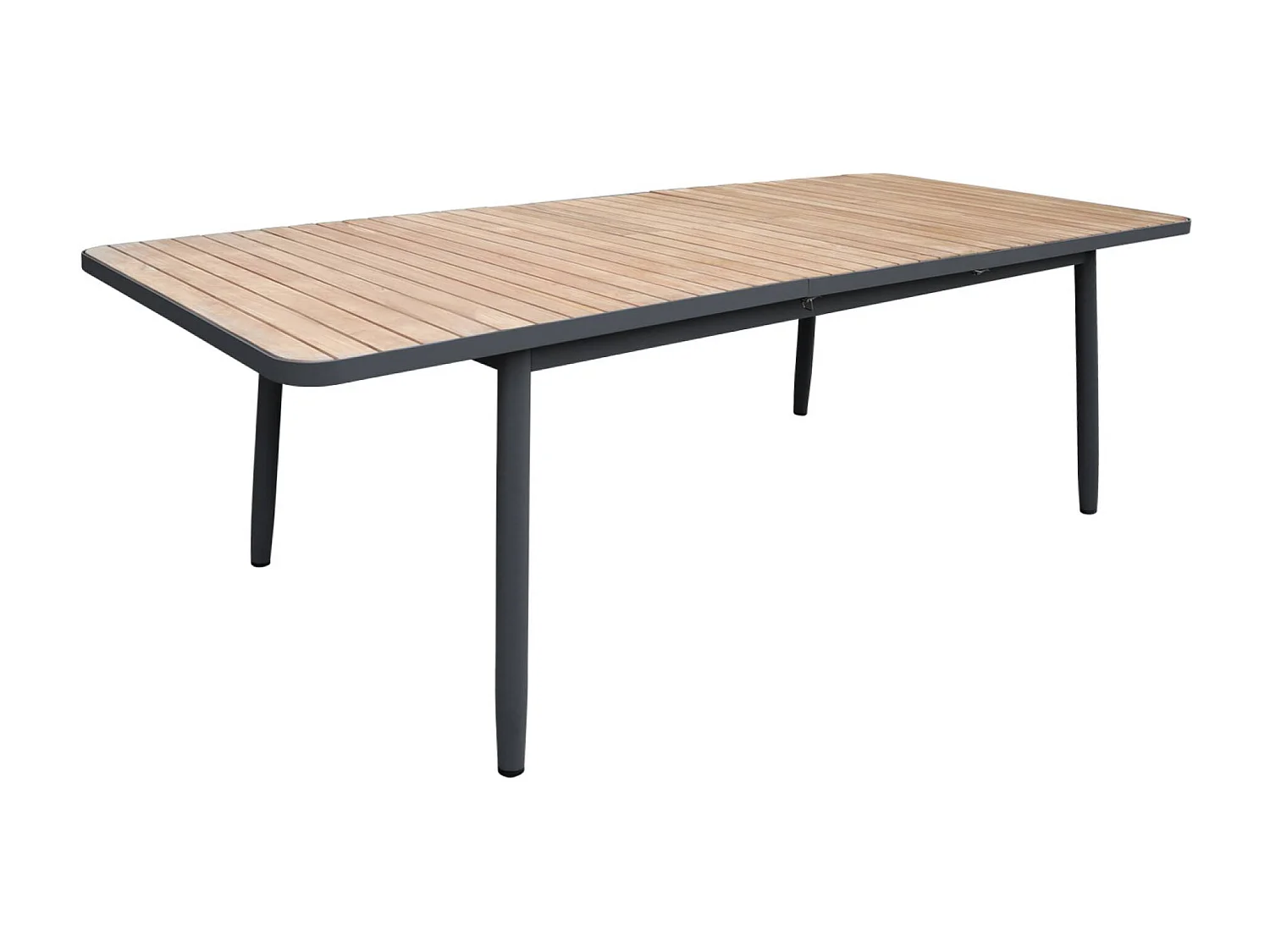 Table de jardin extensible en bois teck. structure aluminium anthracite. 8 places