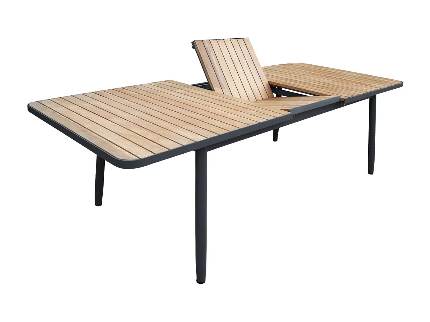Table de jardin extensible en bois teck. structure aluminium anthracite. 8 places