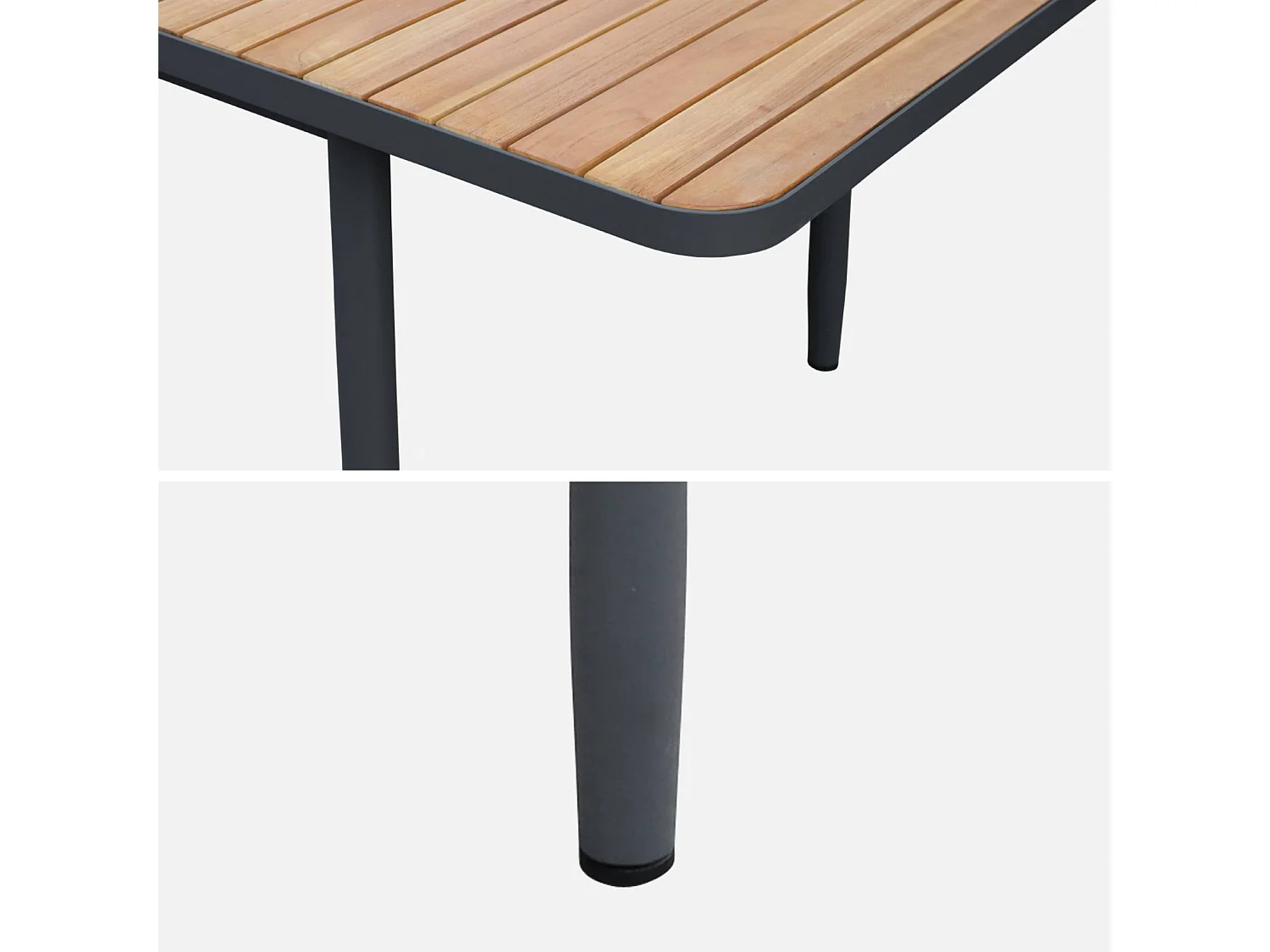 Table de jardin extensible en bois teck. structure aluminium anthracite. 8 places