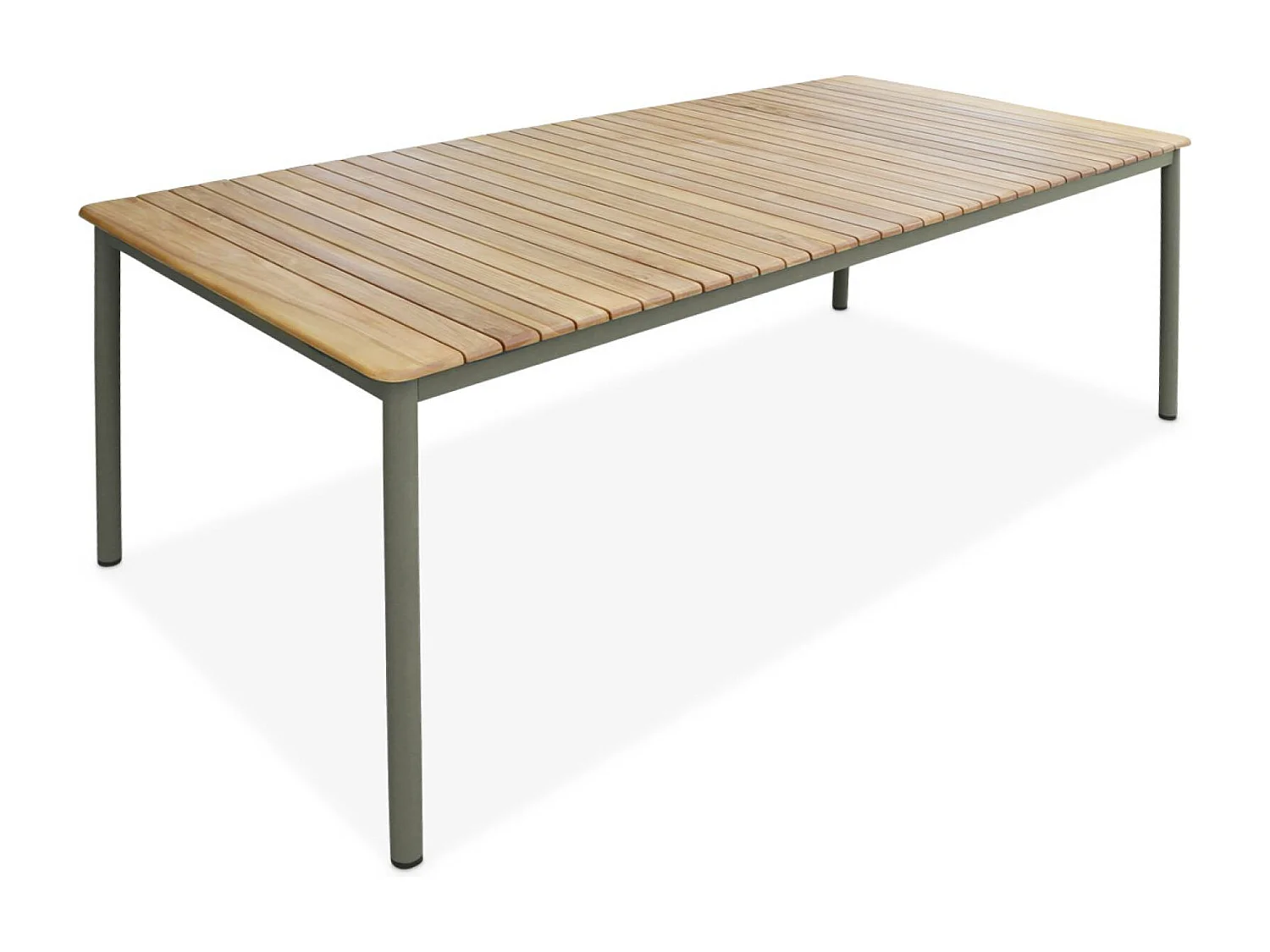 Mesa de jardín de madera, tapa de teca, estructura de acero, 10 plazas