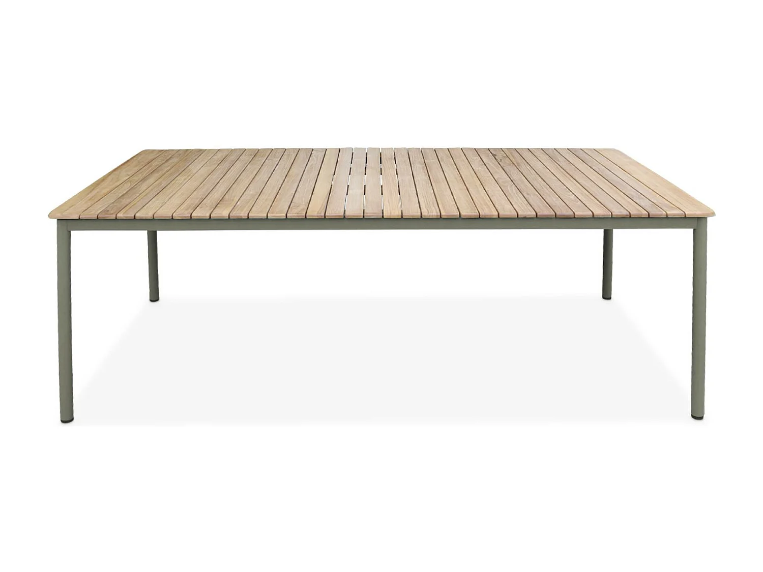 Mesa de jardín de madera, tapa de teca, estructura de acero, 10 plazas