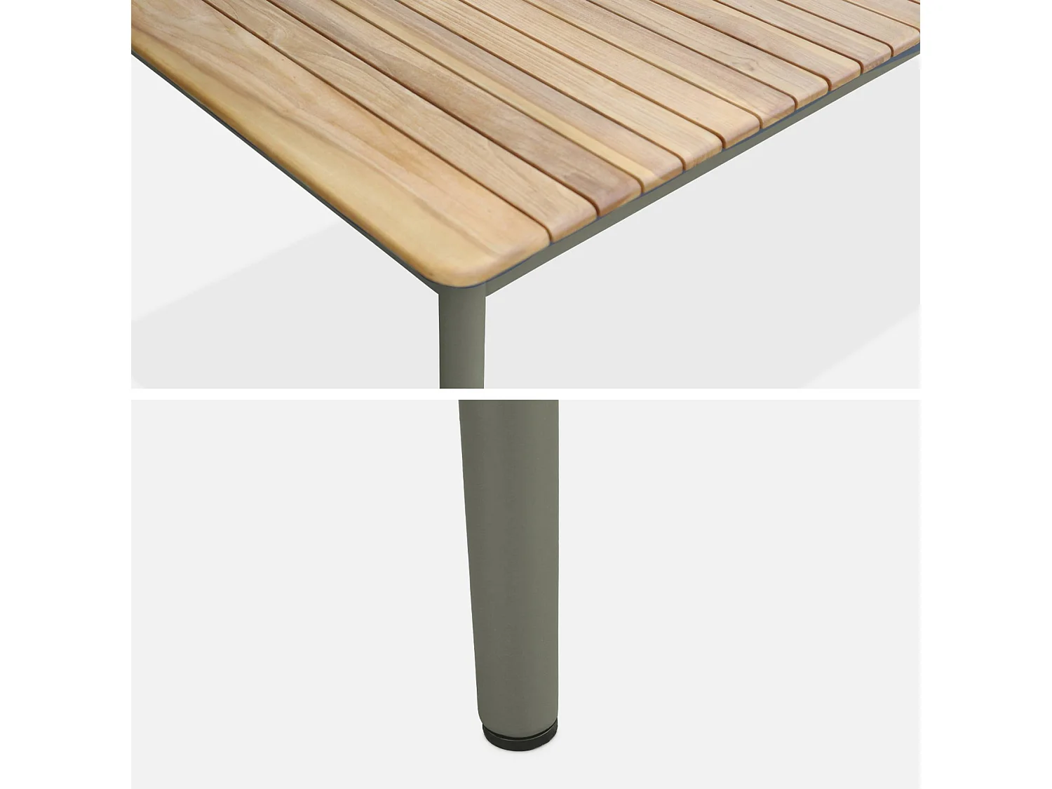 Mesa de jardín de madera, tapa de teca, estructura de acero, 10 plazas