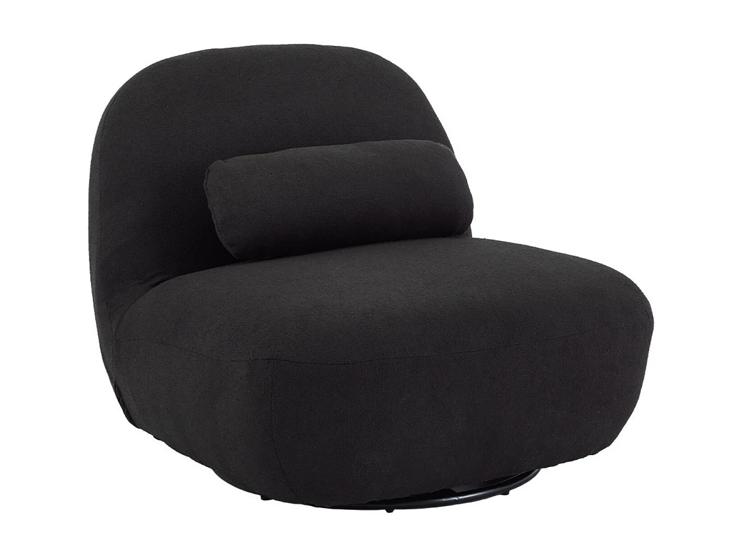 Fauteuil pivotant 360° en bouclette texturée noir. piètement en métal noir mat - SPINO