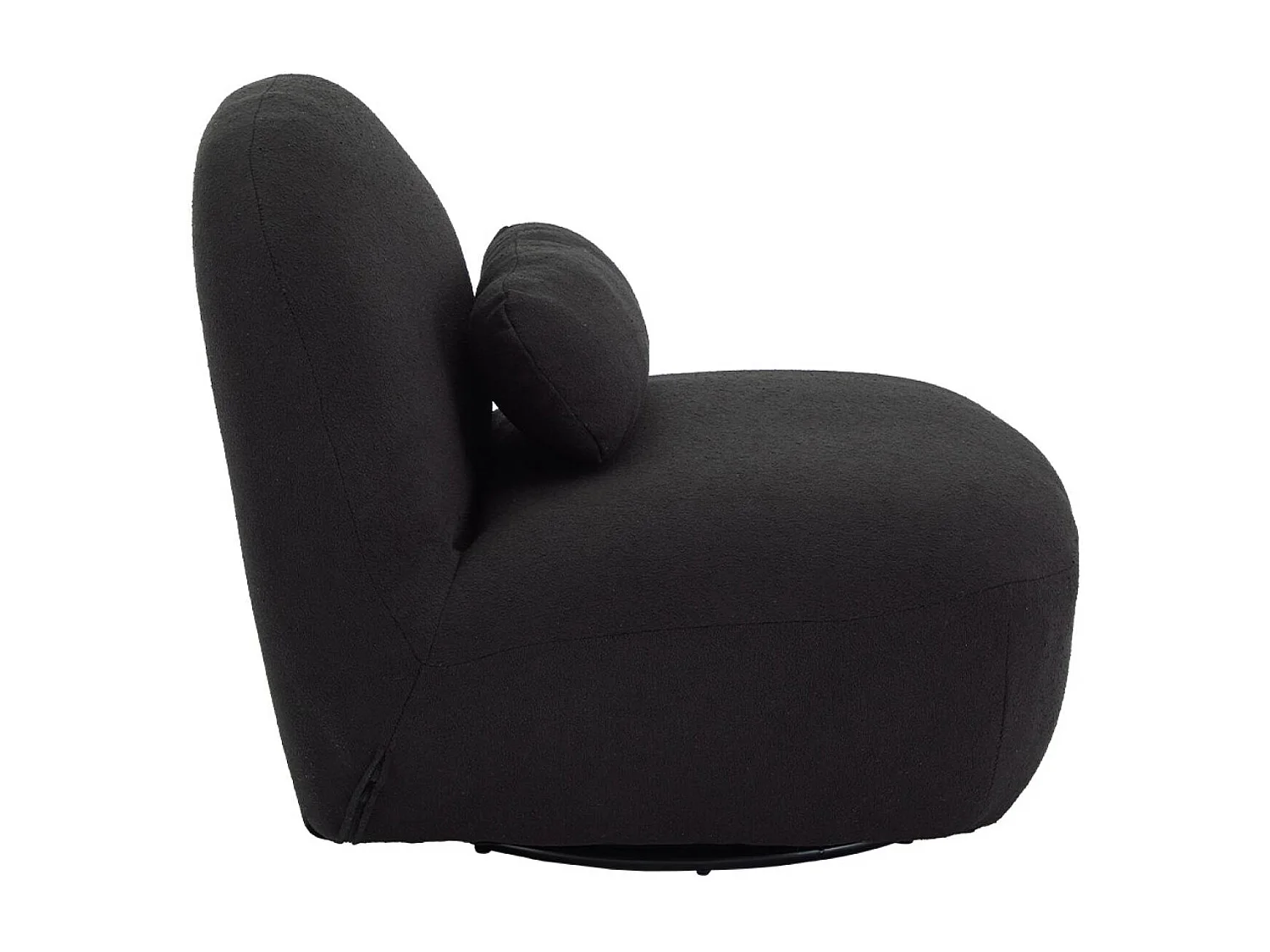 Fauteuil pivotant 360° en bouclette texturée noir. piètement en métal noir mat - SPINO