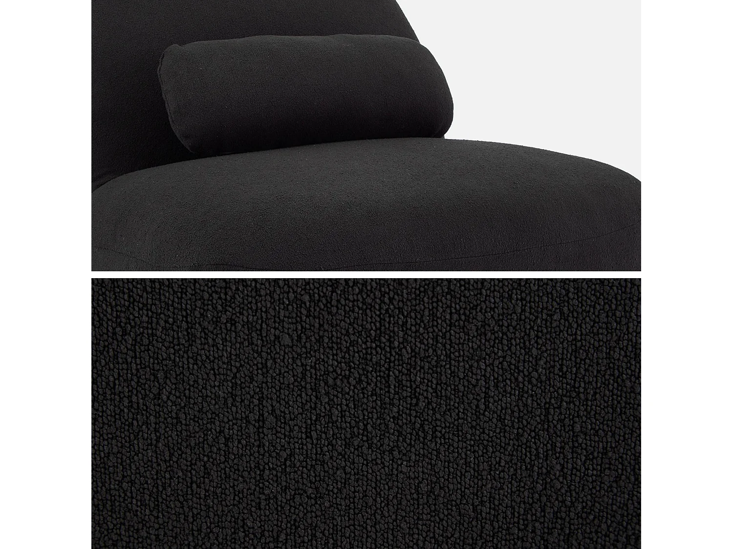 Fauteuil pivotant 360° en bouclette texturée noir. piètement en métal noir mat - SPINO