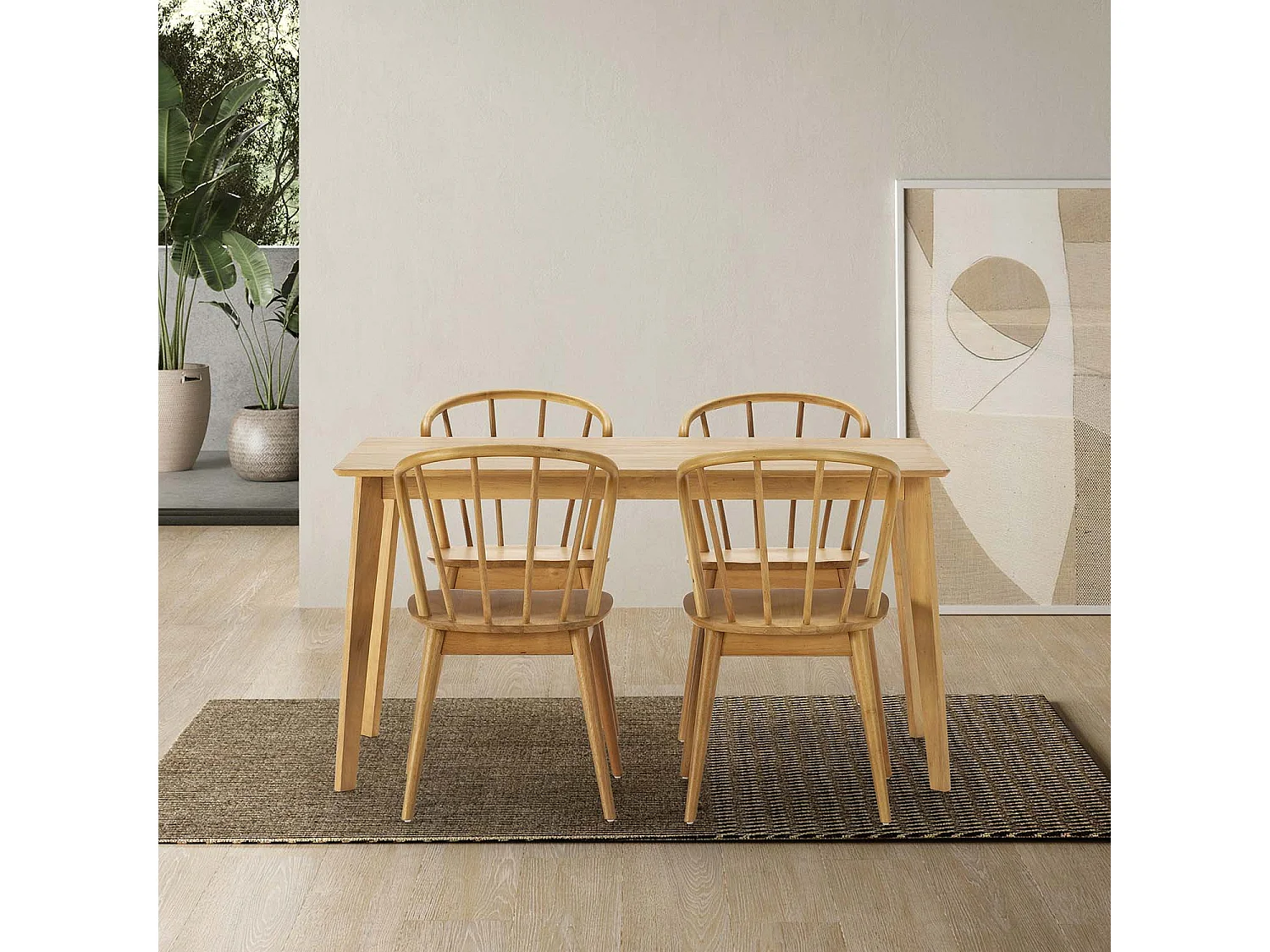 Juego de mesa 140x80 cm y 4 sillas de comedor Brisa color Roble