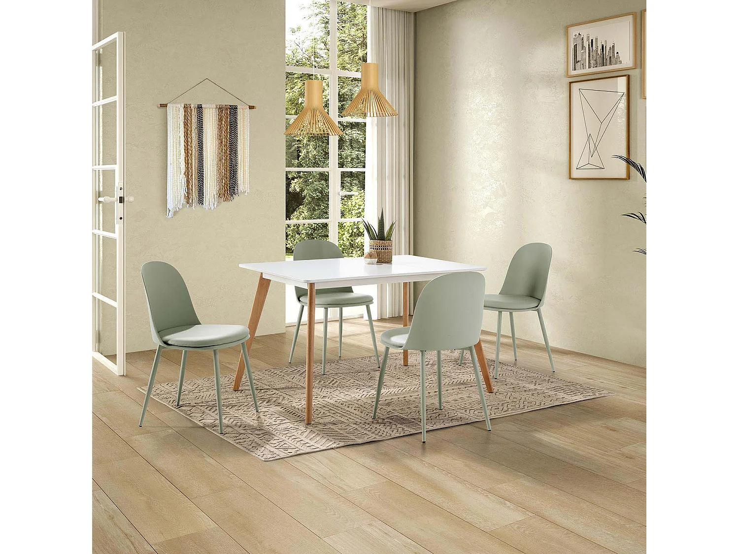 Juego de mesa 120x80 cm y 4 sillas de comedor Kana color Verde