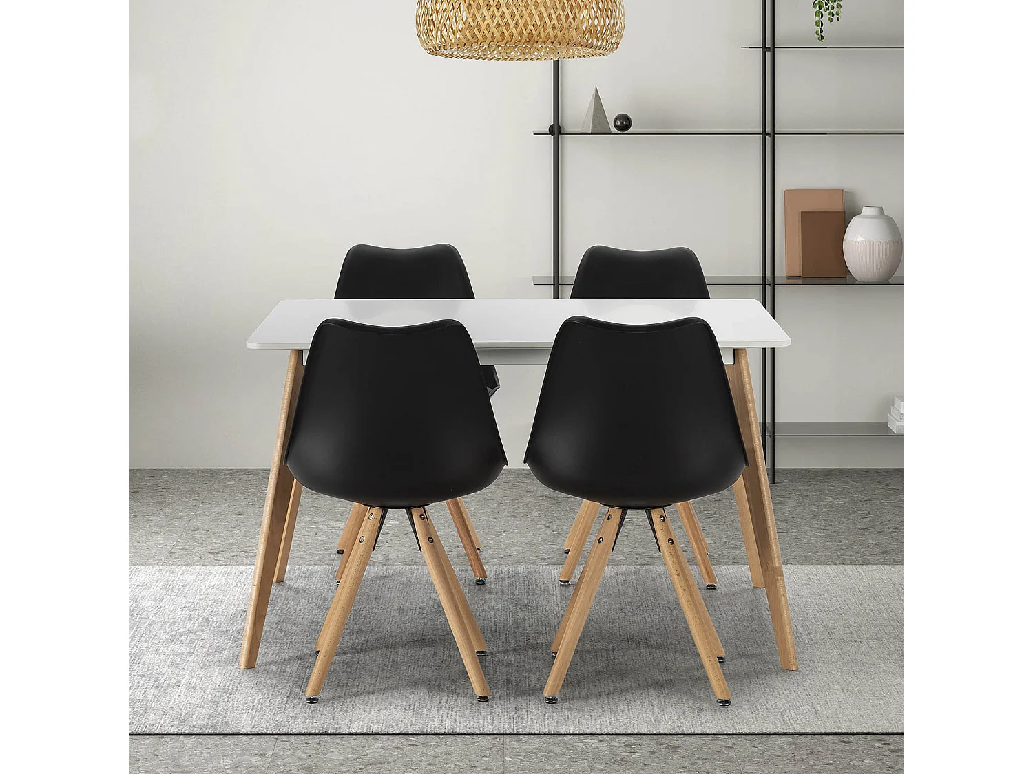 Juego de mesa 120x80 cm y 4 sillas de comedor Jeff color Negro