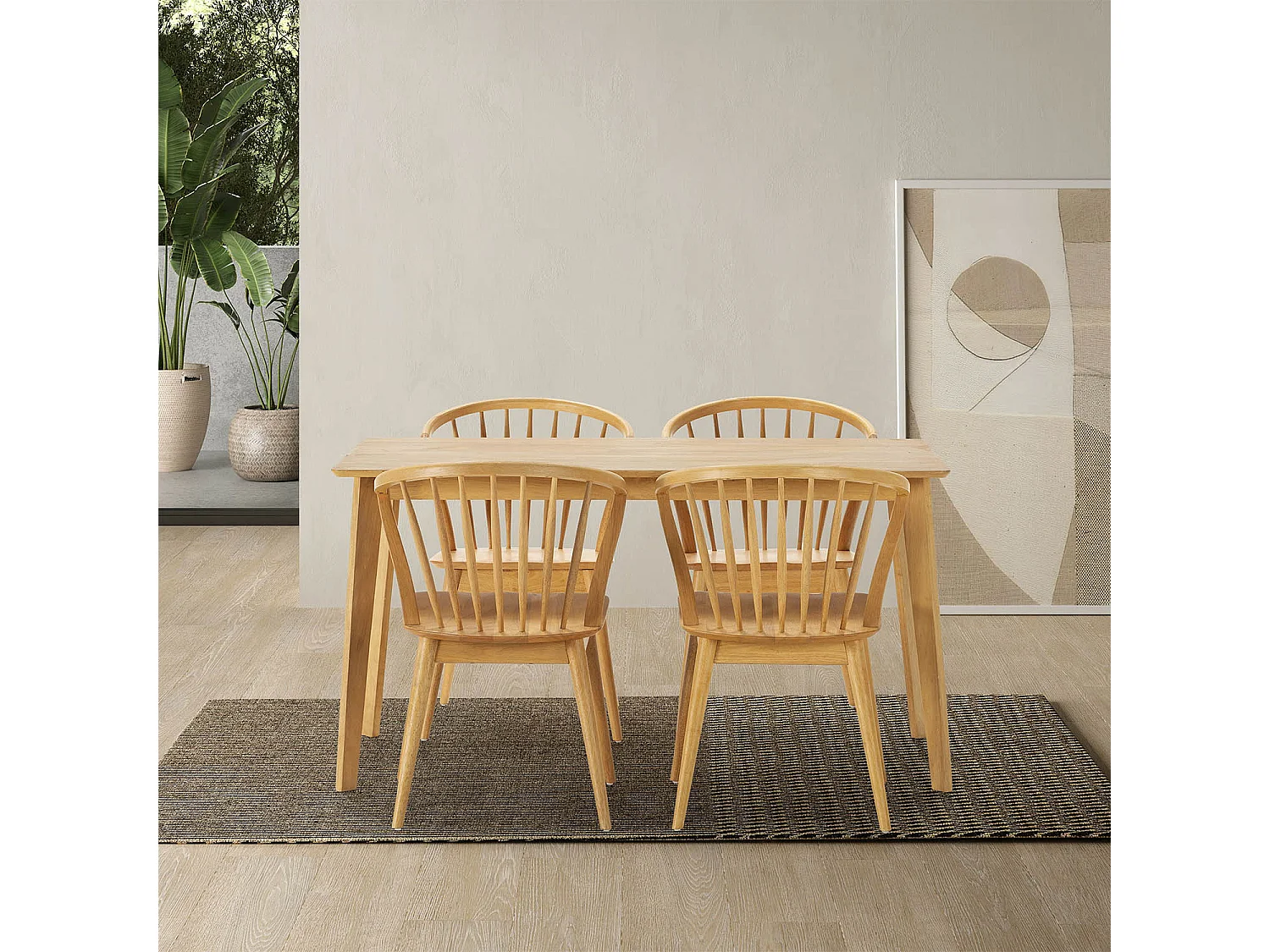 Juego de mesa 140x80 cm y 4 sillas de comedor Mura color Roble