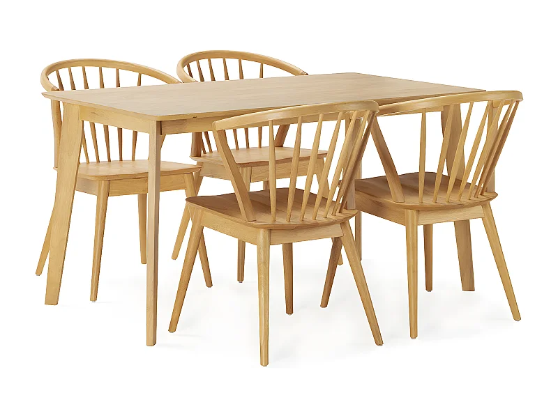 Juego de mesa 140x80 cm y 4 sillas de comedor Mura color Roble