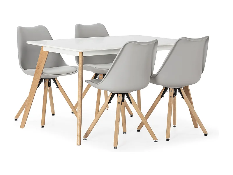 Juego de mesa 120x80 cm y 4 sillas de comedor Jeff color Gris