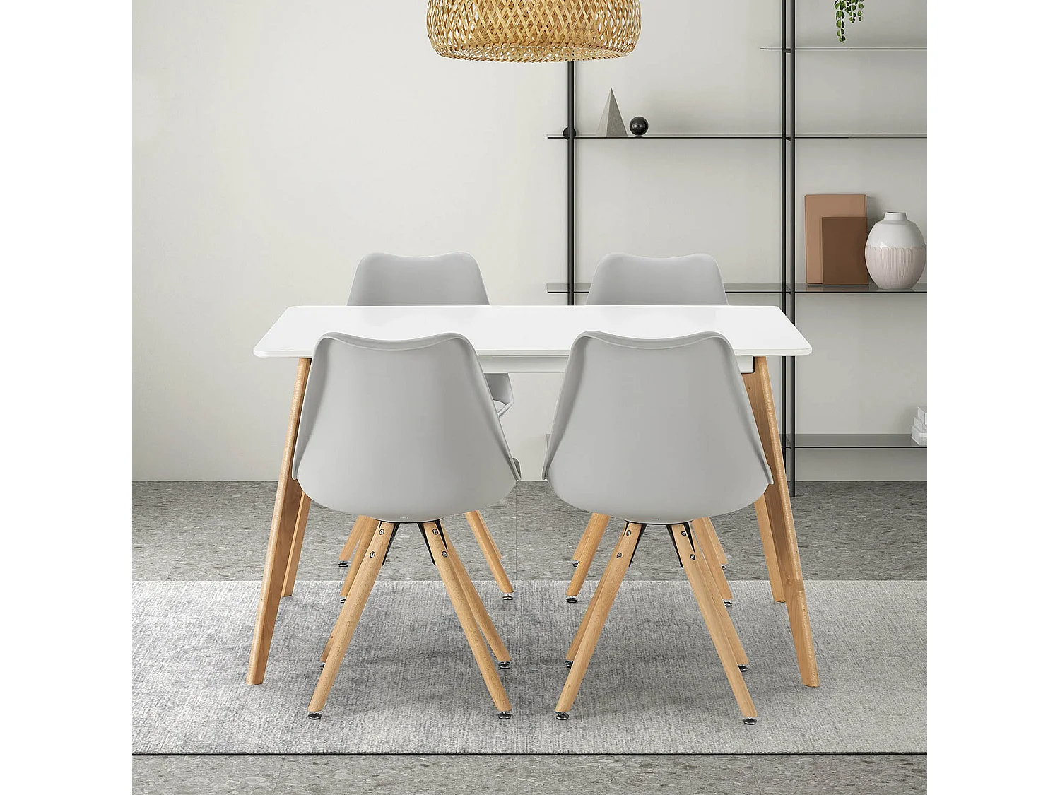 Juego de mesa 120x80 cm y 4 sillas de comedor Jeff color Gris