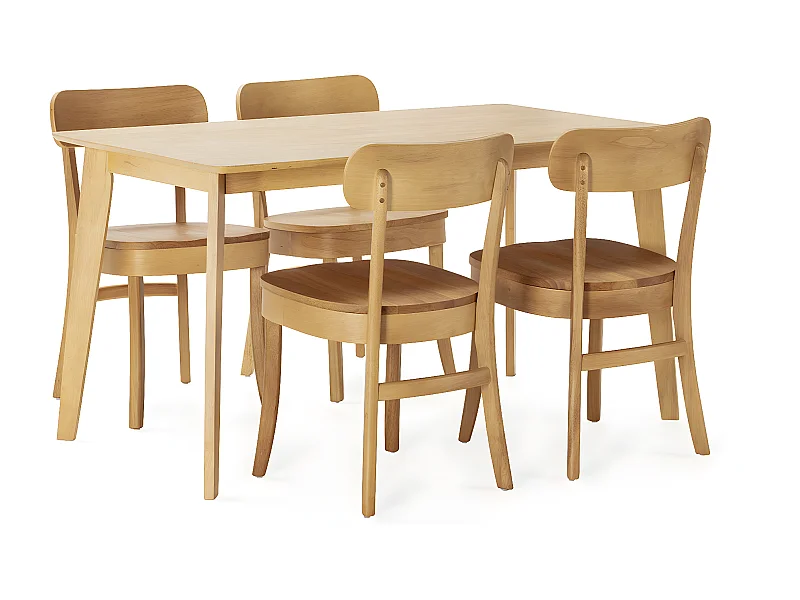 Juego de mesa 140x80 cm y 4 sillas de comedor Nala color Roble