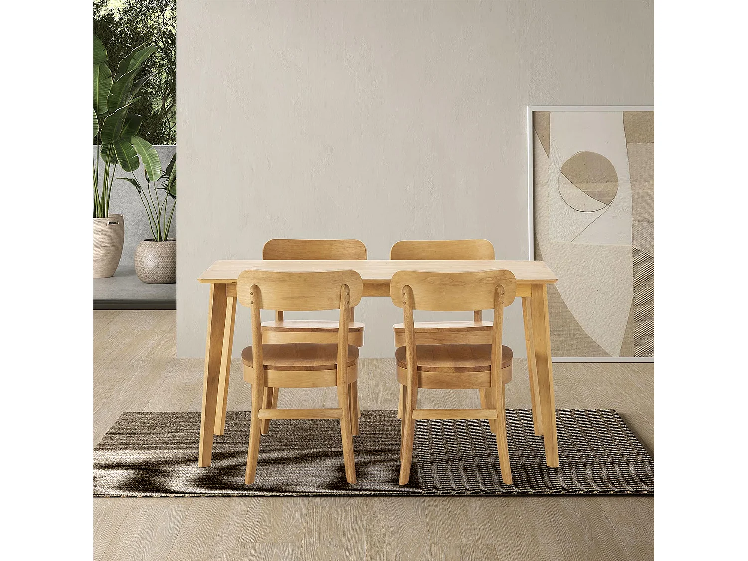 Juego de mesa 140x80 cm y 4 sillas de comedor Nala color Roble