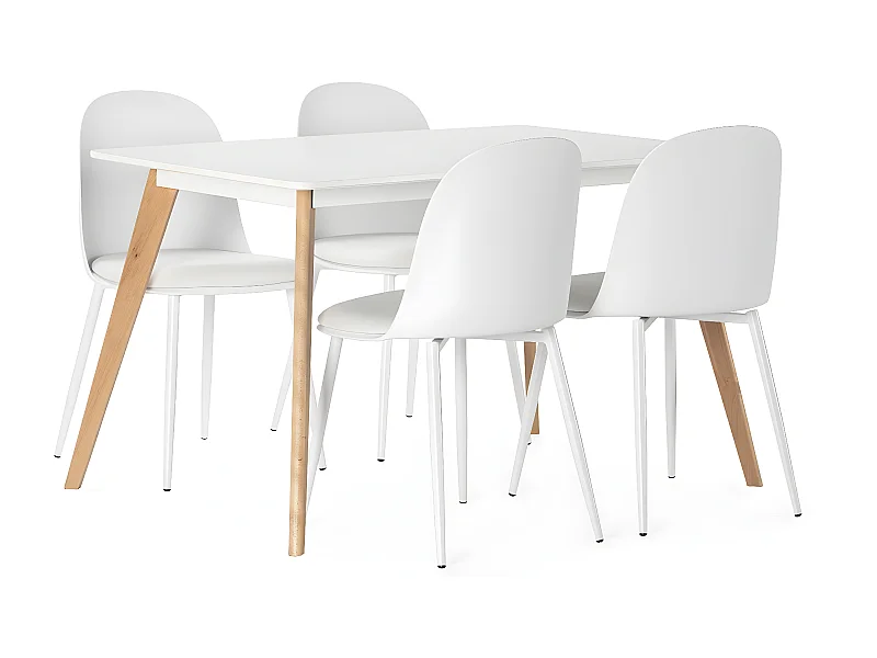 Juego de mesa 120x80 cm y 4 sillas de comedor Kana color Blanco
