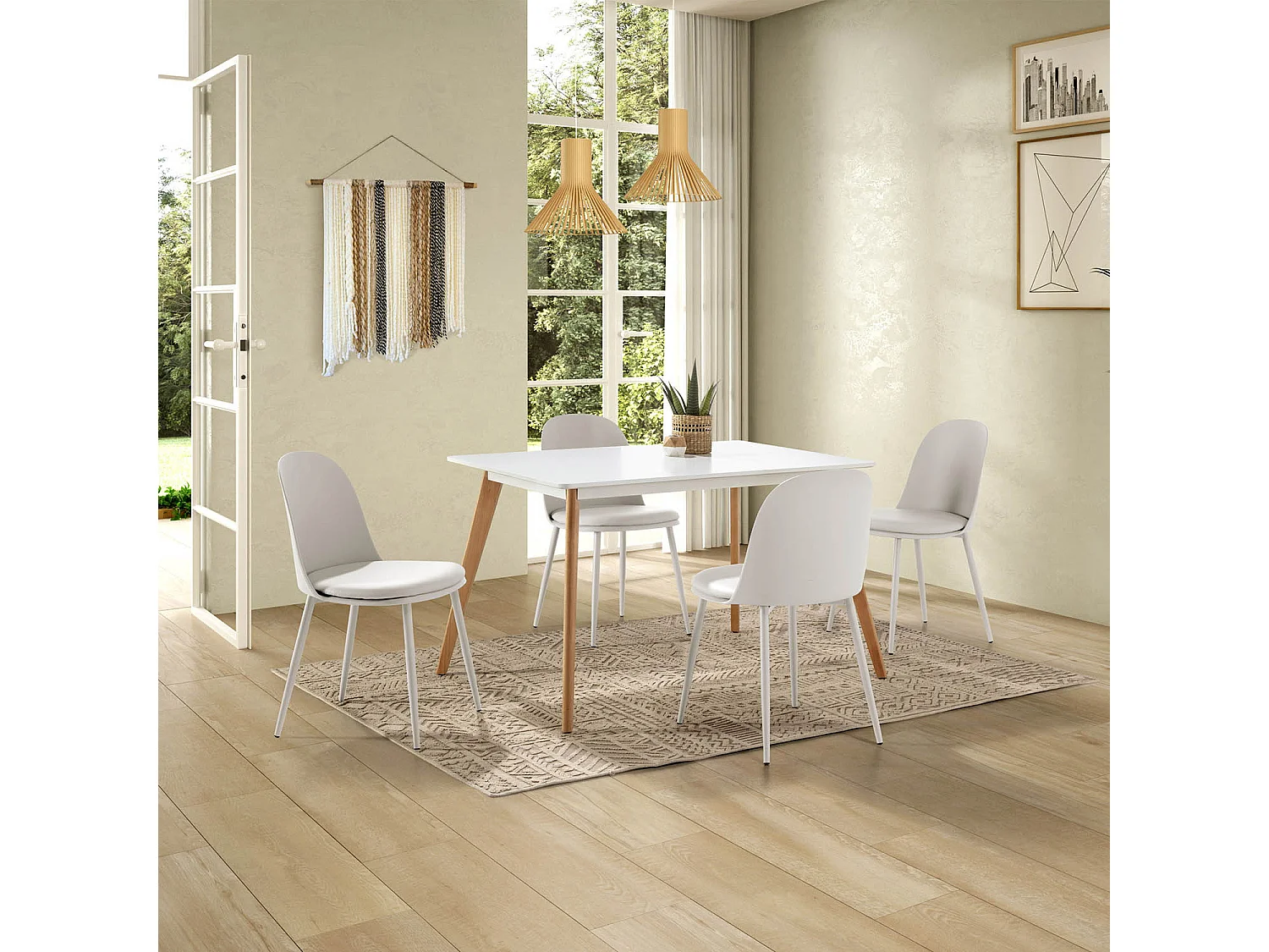 Juego de mesa 120x80 cm y 4 sillas de comedor Kana color Blanco