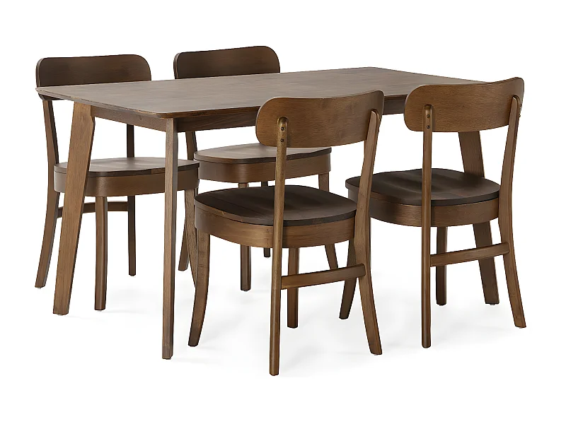 Juego de mesa 140x80 cm y 4 sillas de comedor Nala color Nogal