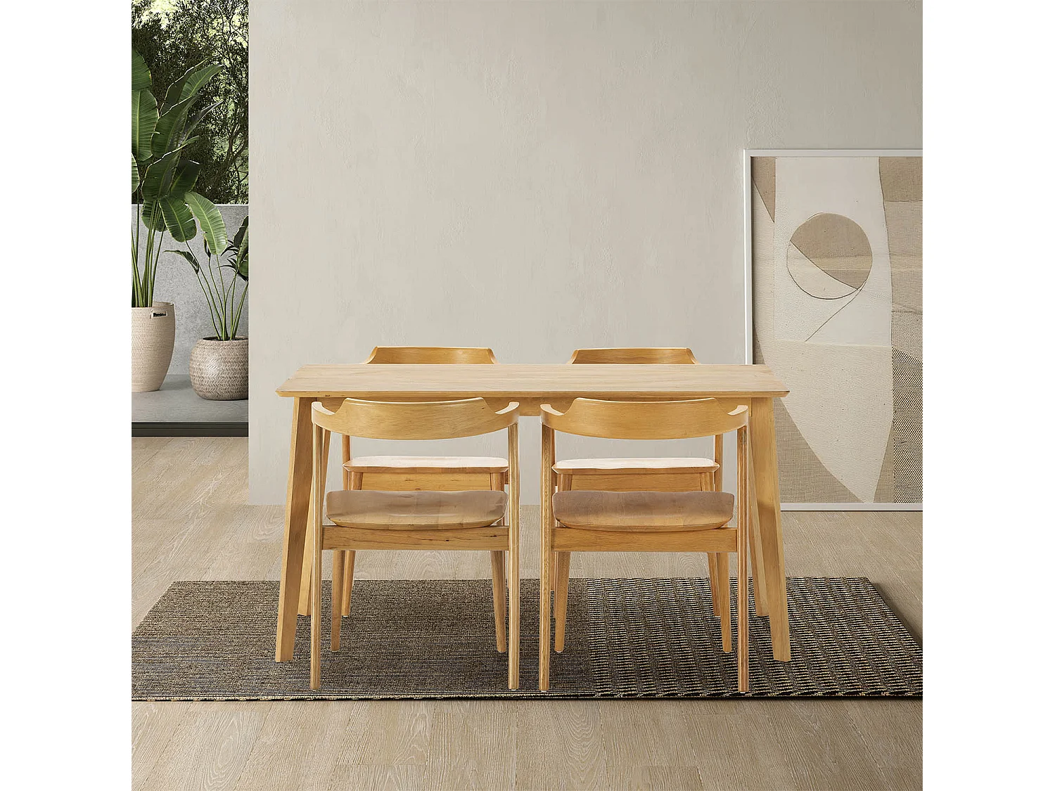 Juego de mesa 140x80 cm y 4 sillas de comedor Venus color Roble