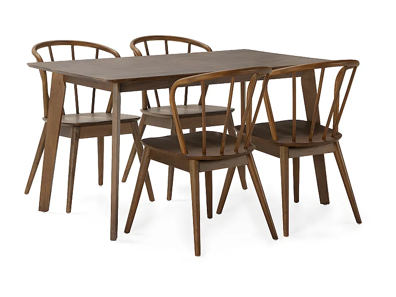 Juego de mesa 140x80 cm y 4 sillas de comedor Brisa color Nogal