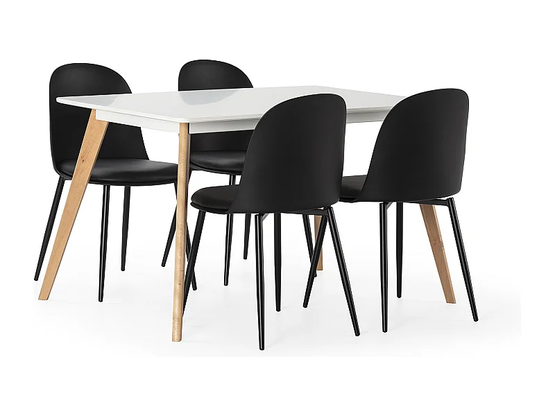 Juego de mesa 120x80 cm y 4 sillas de comedor Kana color Negro