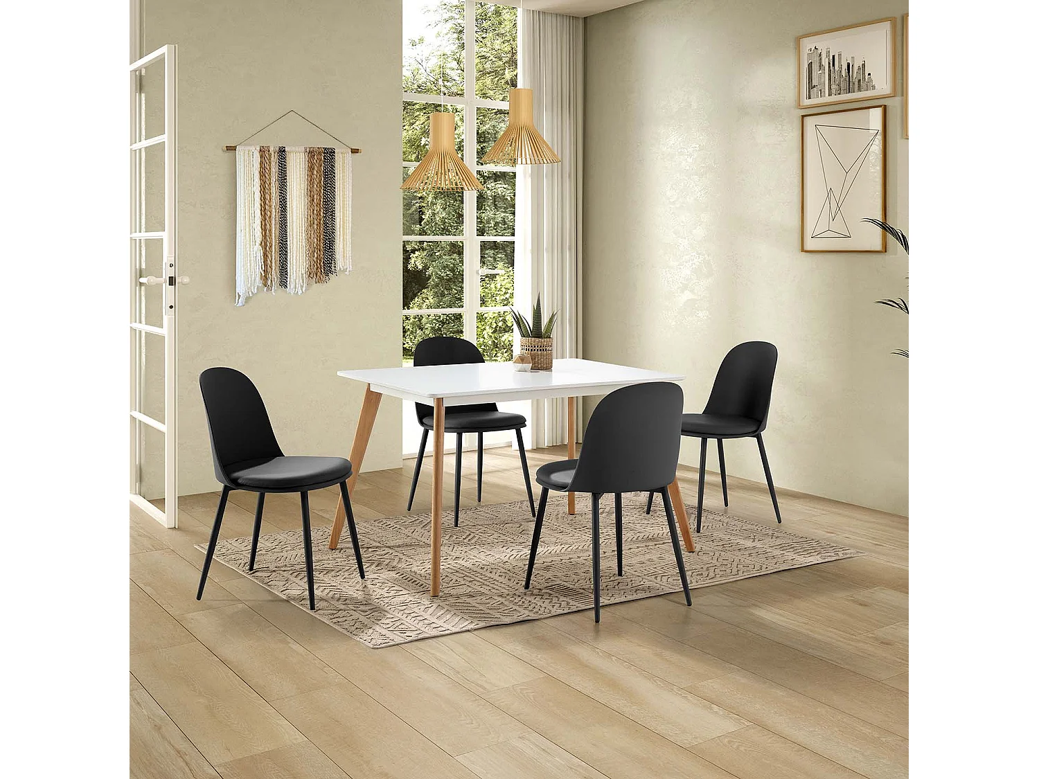 Juego de mesa 120x80 cm y 4 sillas de comedor Kana color Negro