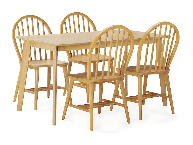 Juego de mesa 140x80 cm y 4 sillas de comedor Clarck color Roble