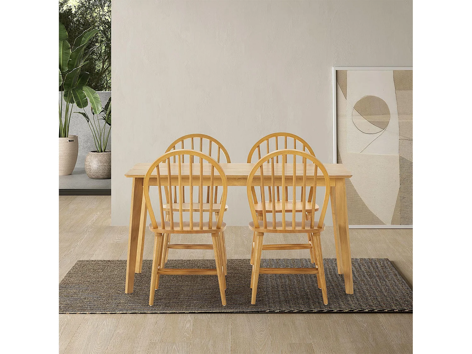 Juego de mesa 140x80 cm y 4 sillas de comedor Clarck color Roble