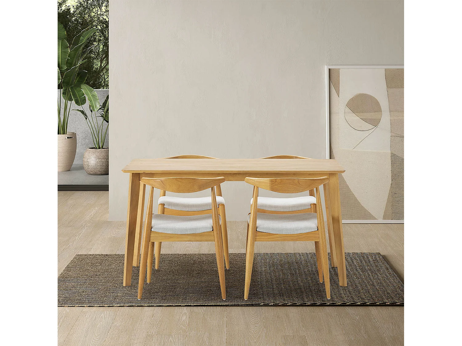 Juego de mesa 140x80 cm y 4 sillas de comedor Corzo color Roble