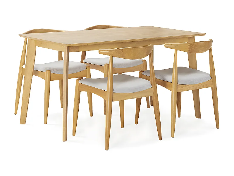 Juego de mesa 140x80 cm y 4 sillas de comedor Corzo color Roble