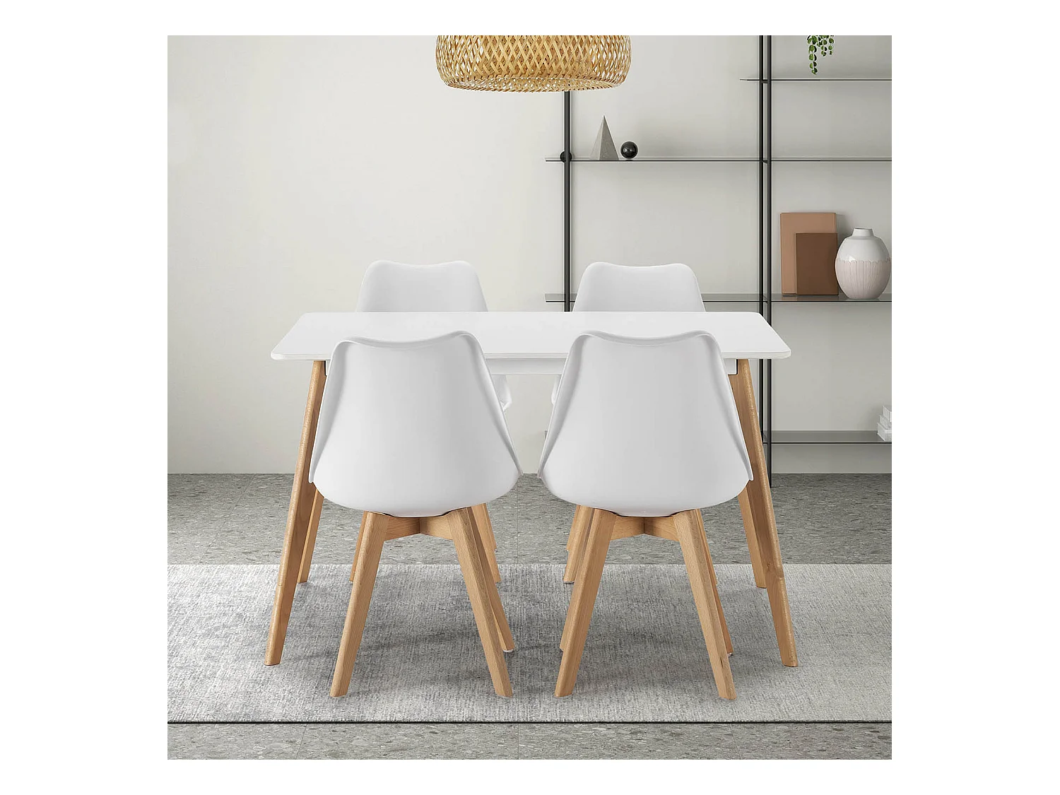 Juego de mesa 120x80 cm y 4 sillas de comedor Klara color Blanco