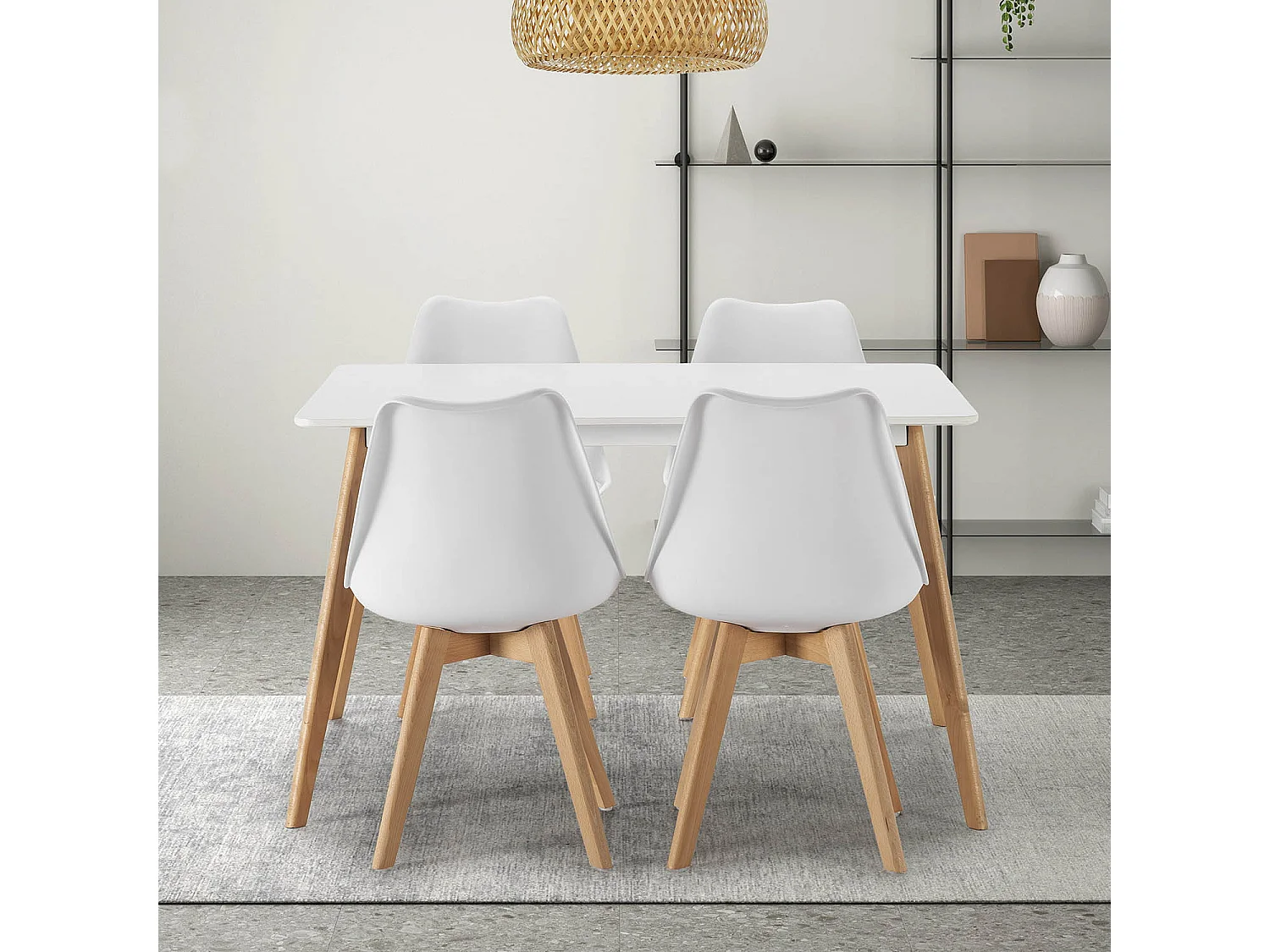 Juego de mesa 120x80 cm y 4 sillas de comedor Klara color Blanco